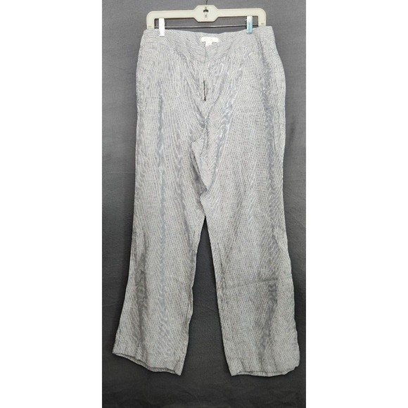 Chicos 100%‎ Linen Navy Striped Wide Leg Crop Pants Size 2 US LLagenlook Beachy - Picture 1 of 9